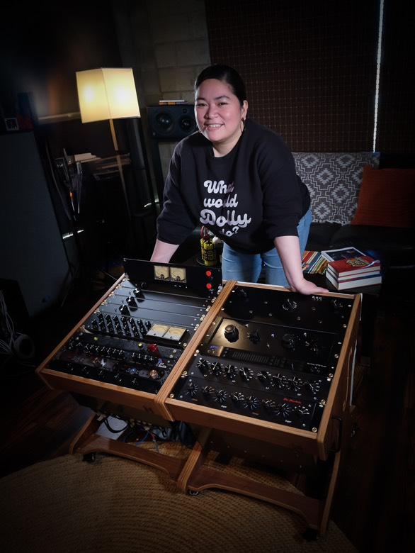 Jett Galindo with her custom JCF Audio mastering gear
